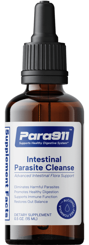 Para911 intestinal cleanse dietary supplement bottle on transparent background.